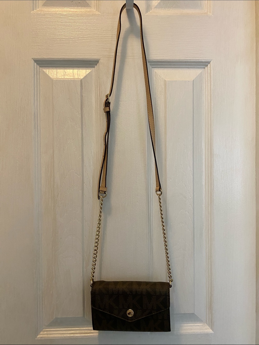 Michael Kors Brown MK Logo Chain Crossbody